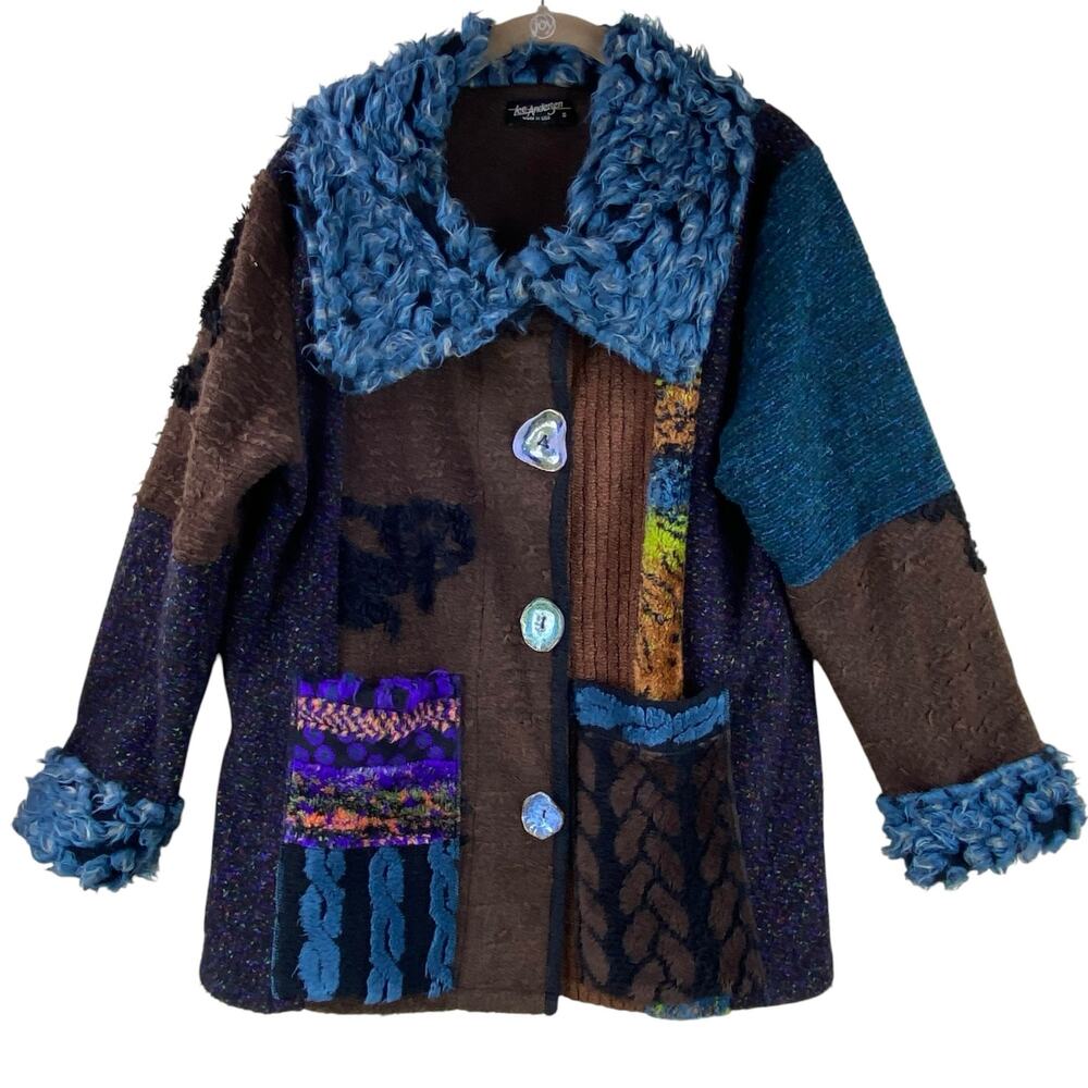 Lee Andersen Art To Wear Sweater Coat Mixed Media Boho Fun Artsy